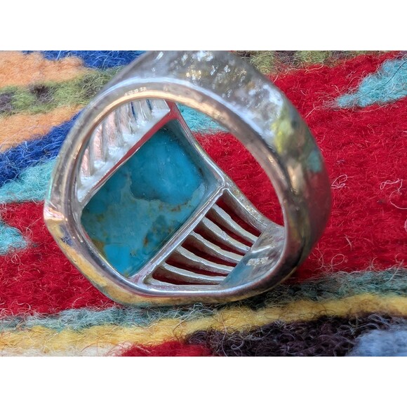 Vintage Turquoise Signet Ring, Southwestern Jewelry, Unisex Ring - Picture 4 of 9